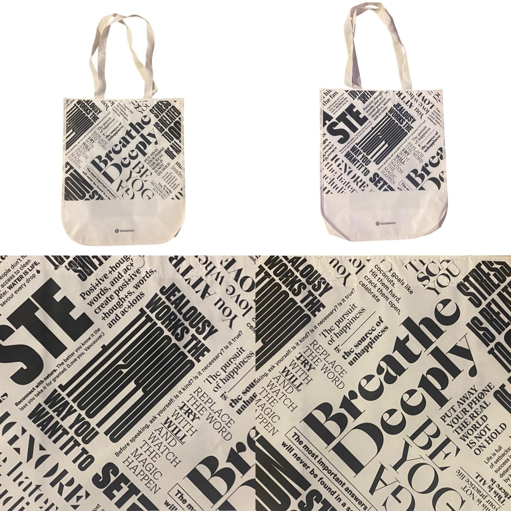 Lululemon “Breathe Deeply” Black & White Tote 17”H x 14”W x 6.5”D